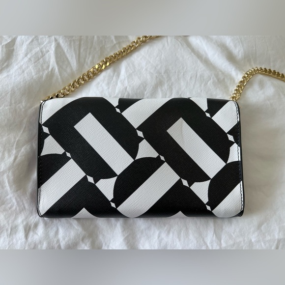 Trina Turk | Cell Phone Crossbody Chain Bag Clutch | Black White - Picture 7 of 10